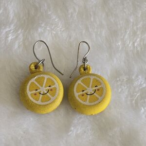 Vintage Kawaii Lemon Foam Earrings Fruit Novelty Jewelry Retro Yellow Dangle